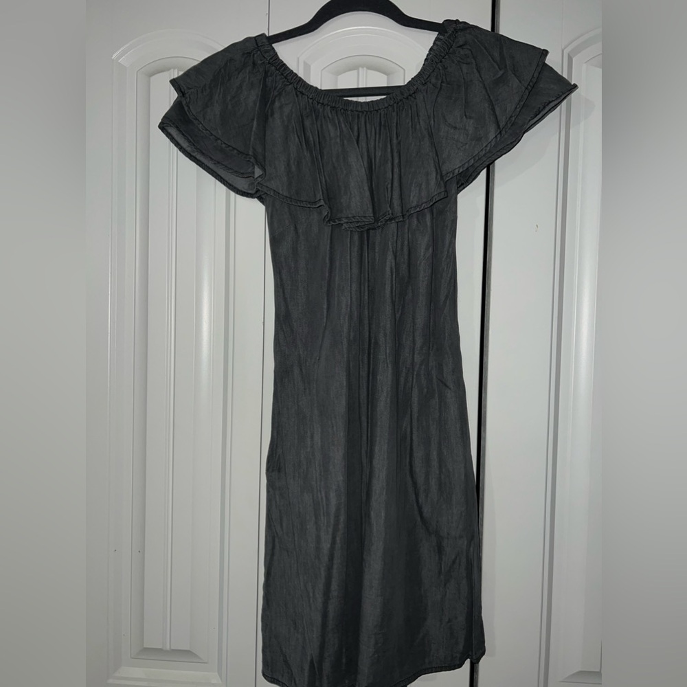 Charming Charlie Off the Shoulder Ruffle Grey Small Dress